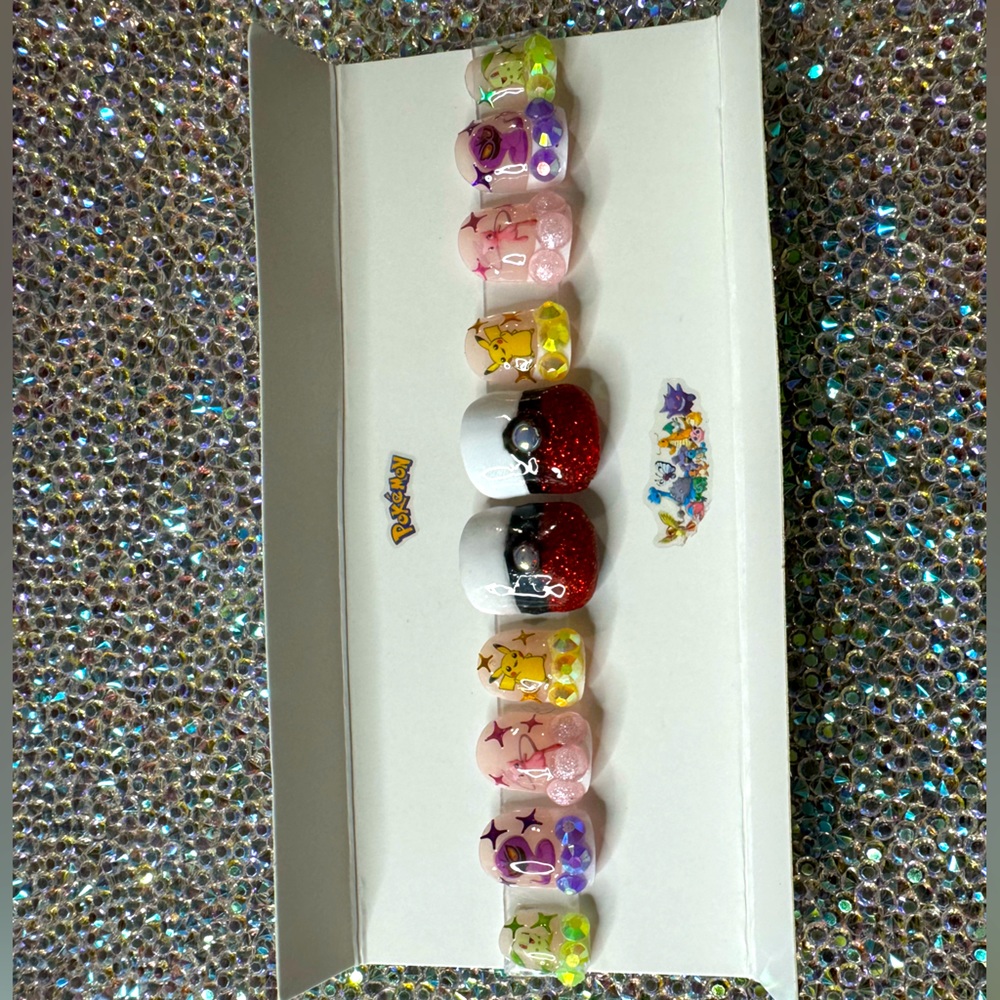 Pokémon girly bling shiny press ons hand designed! Quality made and reusable!